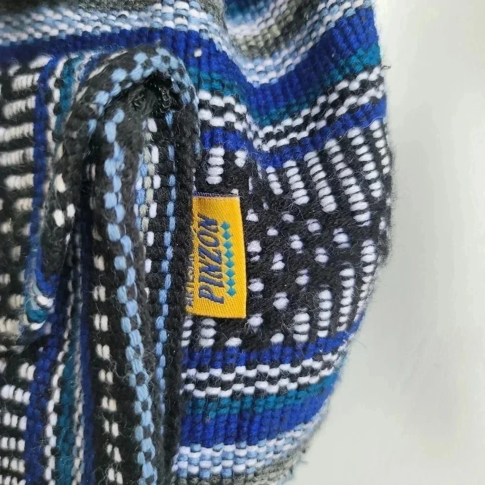 NWOT Pinzon Woven Mexico Backpack Artesanias Mr Pocket Drawstring Boho Bag Blue